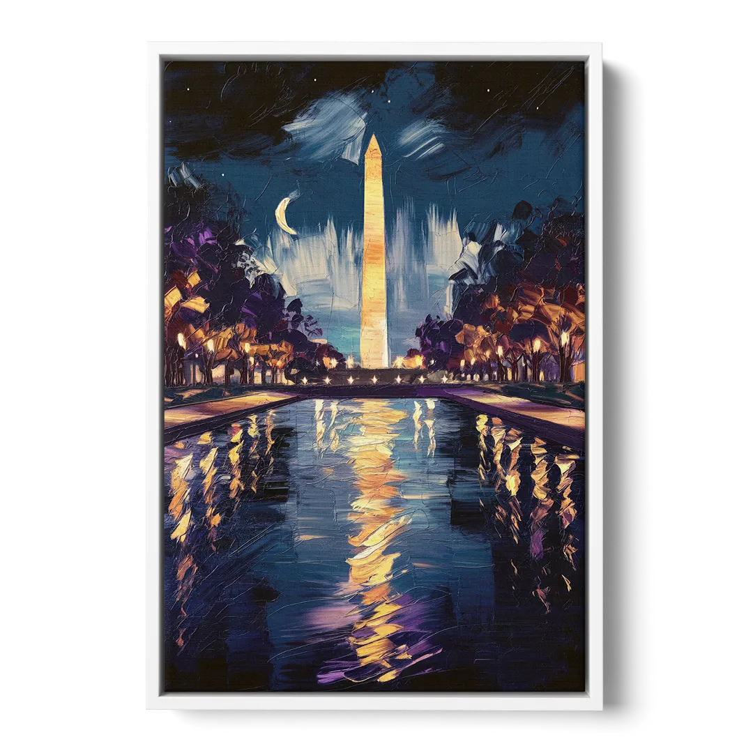 Washington DC Night Lights - White Frame Canvas