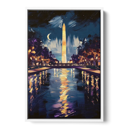 Washington DC Night Lights - White Frame Canvas