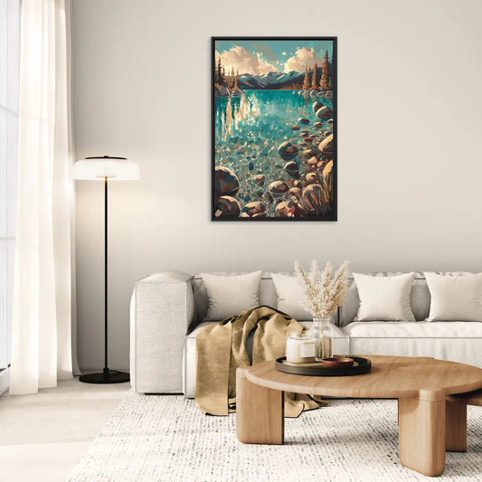 Lake Tahoe Crystal Waterscape - Living Room Black Frame Canvas