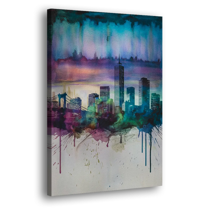 Boston Skyline in Watercolor - Canvas Print Art Sides