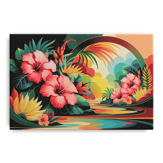 Honolulu Hawaiian Floral Design - Canvas Wall Art