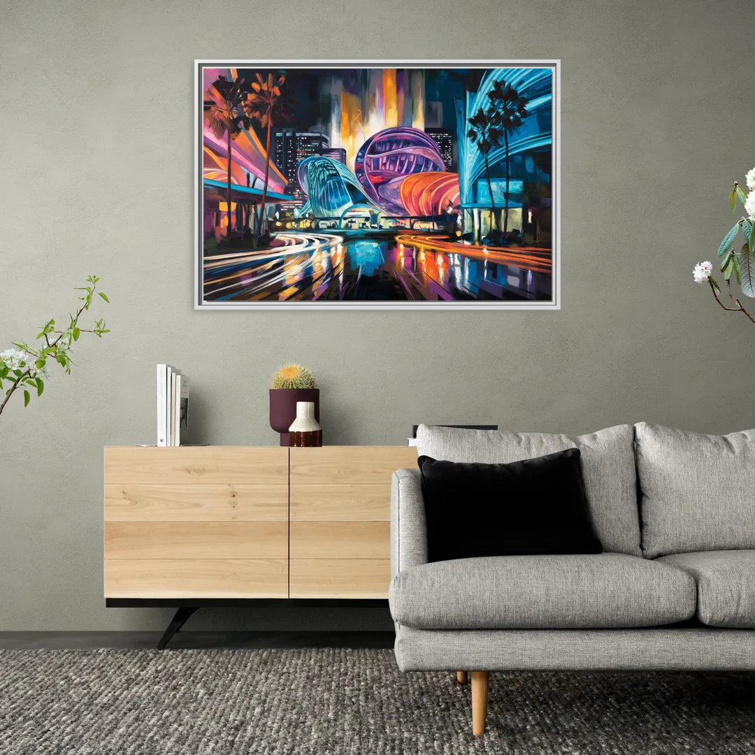 Anaheim Downtown Glow - Living Room White Frame Canvas