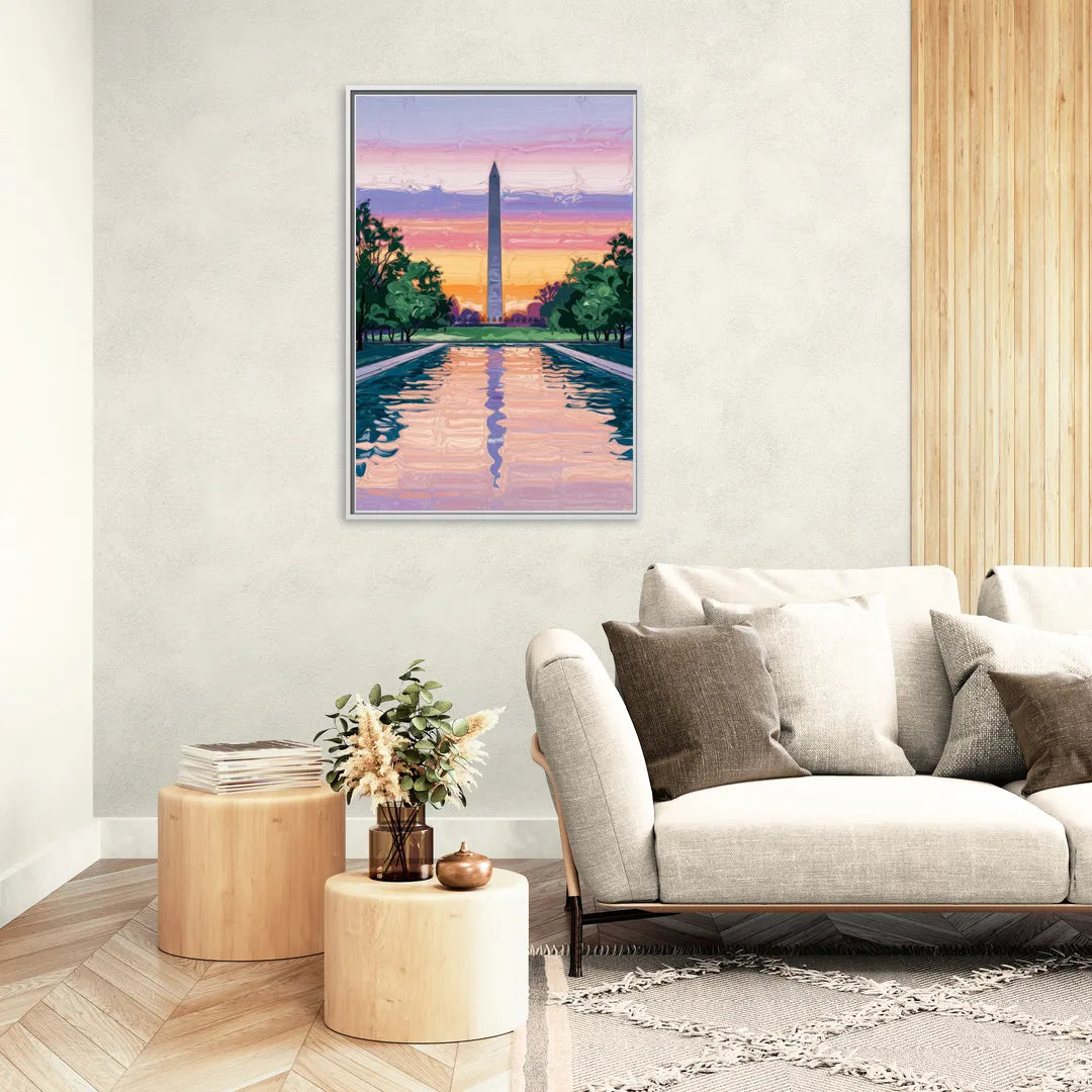 Washington Monument View - Living Room White Frame Canvas