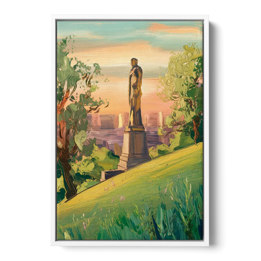 Birmingham Vulcan Statue View - White Frame Canvas