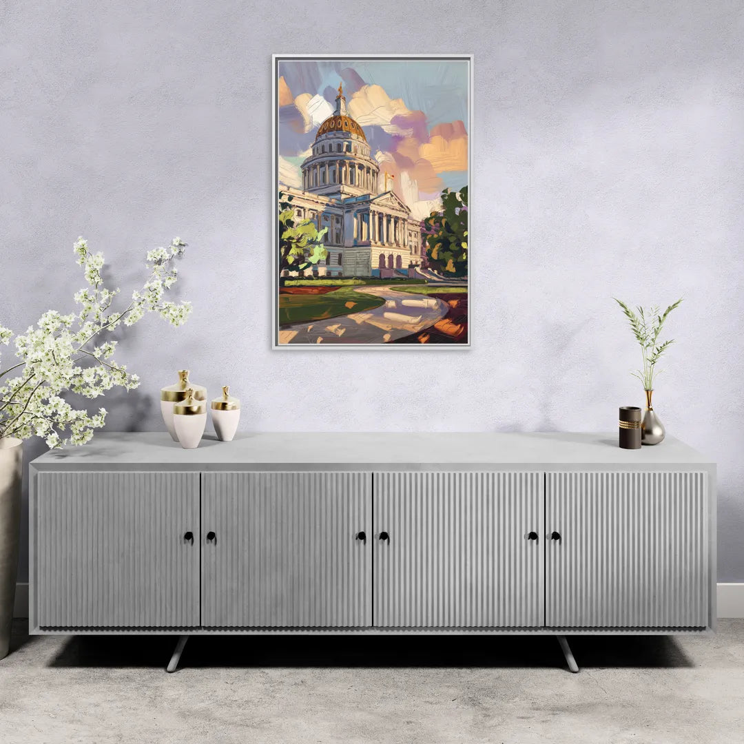 Des Moines State Capitol - Living Room White Frame Canvas