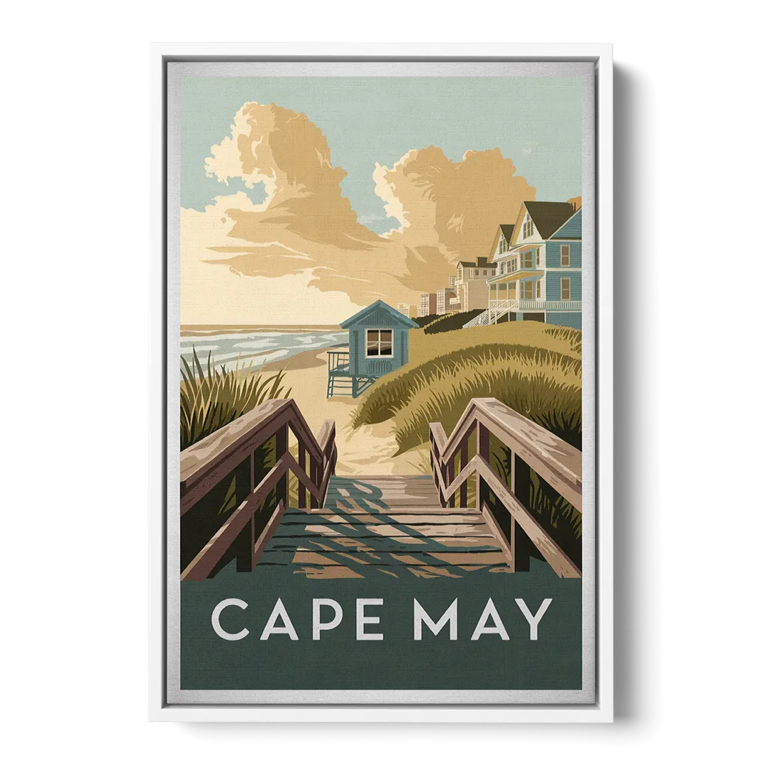 Cape May Boardwalk Views - White Frame Canvas