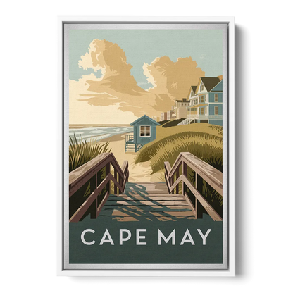 Cape May Boardwalk Views - White Frame Canvas