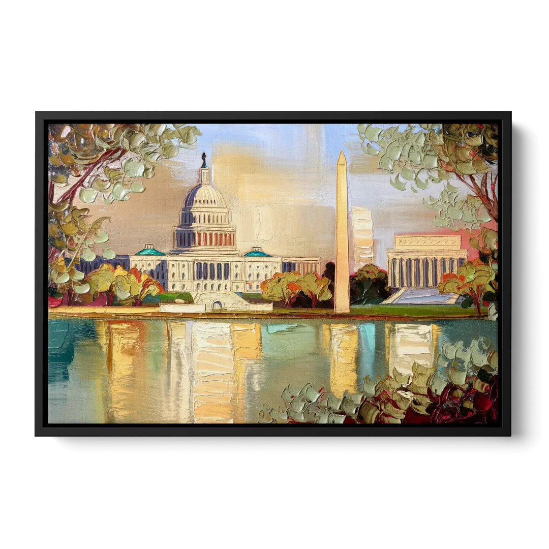 Washington Sunny Cityscapes - Black Frame Canvas