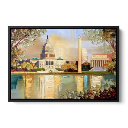 Washington Sunny Cityscapes - Black Frame Canvas