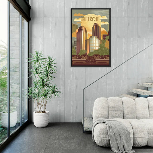 Detroit Architectural Beauty - Living Room Black Frame Canvas