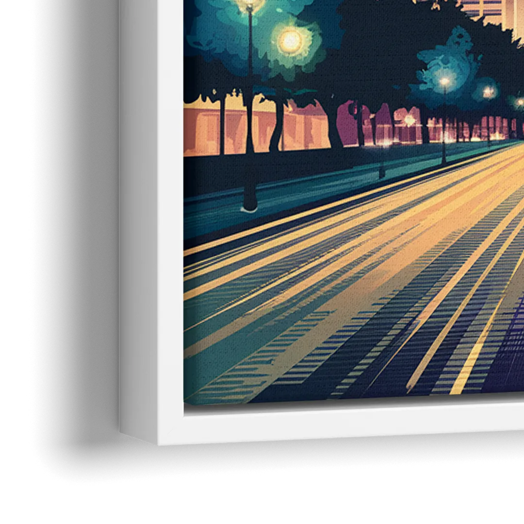 Dallas Night Lights - Close-Up White Frame Canvas