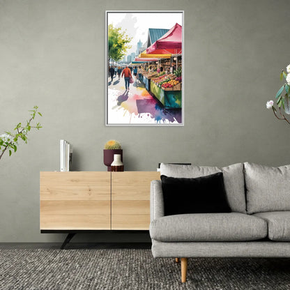 Granville Island Market - Living Room White Frame Canvas