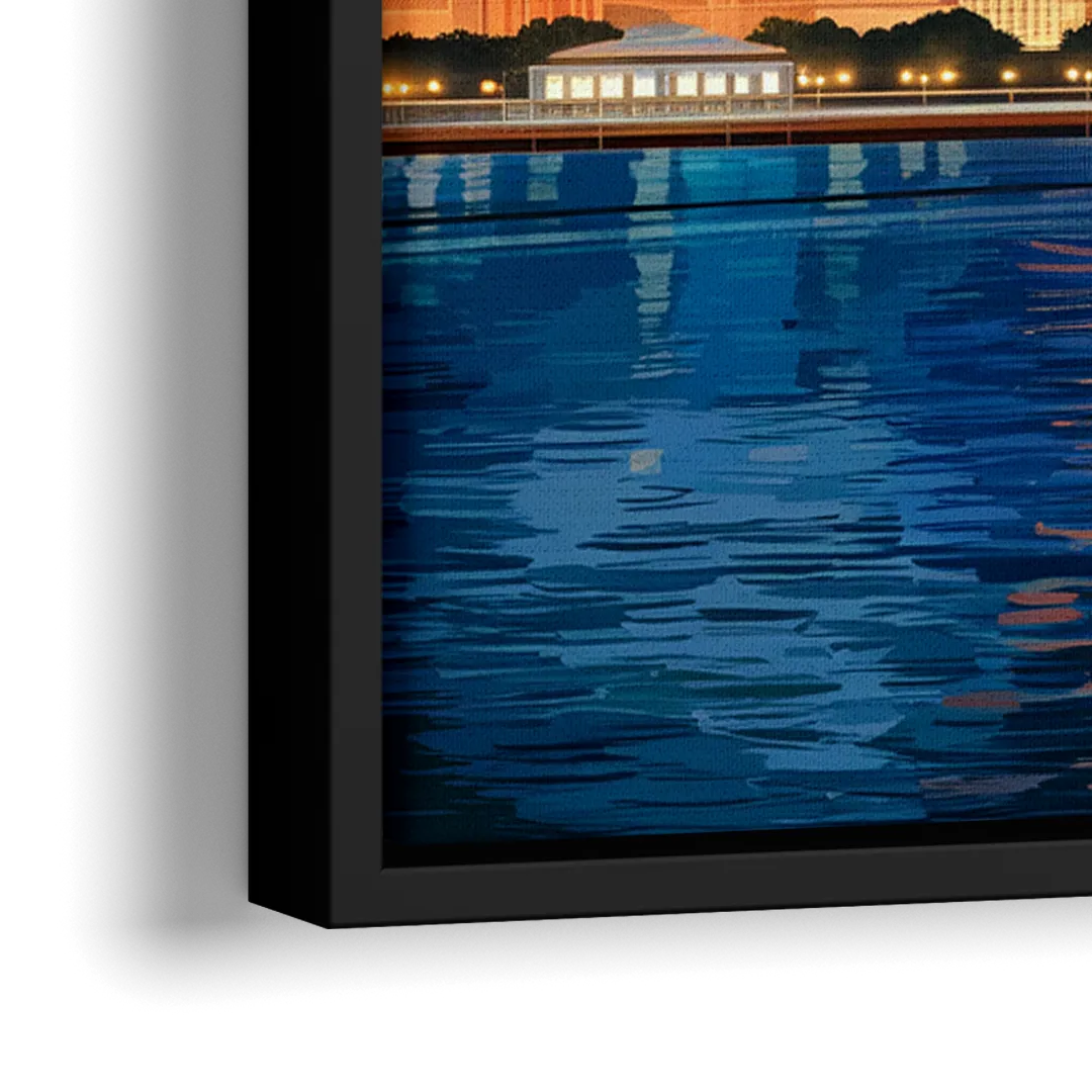 Chicago Skyline and Fireworks - Close-Up Black Frame Canvas