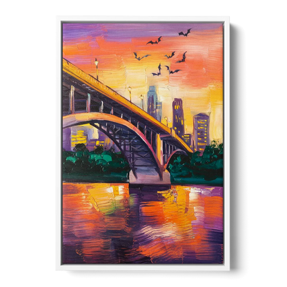 Austin Congress Avenue Bridge - White Frame Canvas