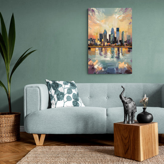 Philadelphia Skyline Reflections - Canvas Wall Art Living Room