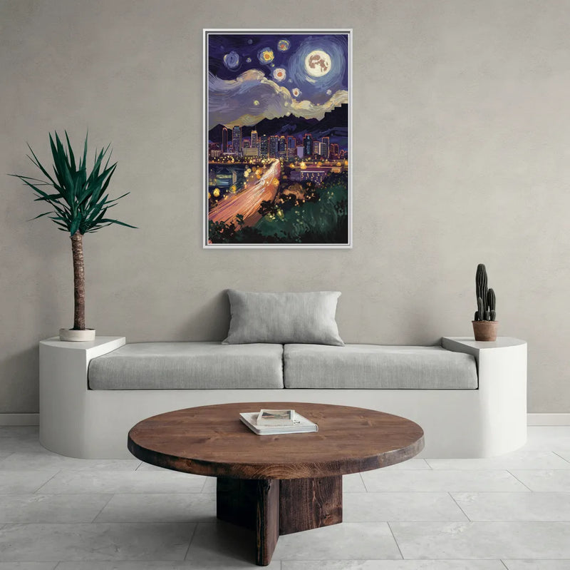 Phoenix Arizona Nightscape - Living Room White Frame Canvas