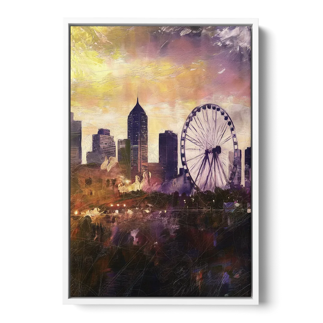Atlanta Skyline with Ferris Wheel - White Frame Canvas