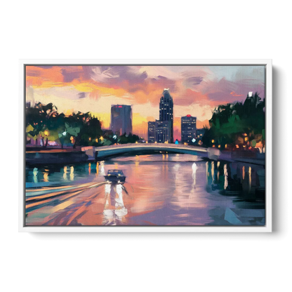Tampa Riverwalk Evening Glow - White Frame Canvas