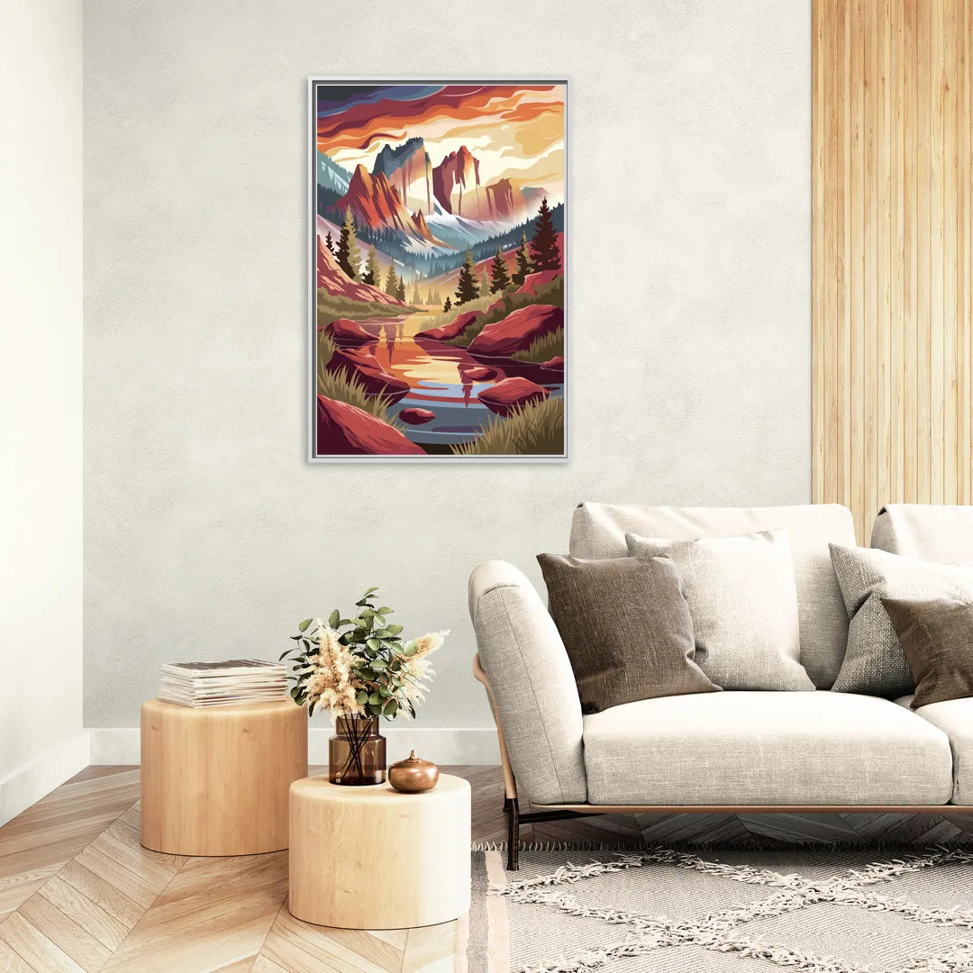 Colorado Springs Sunrise Over Peaks - Living Room White Frame Canvas