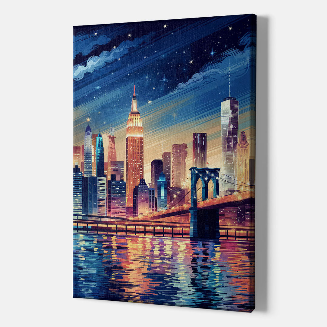 New York City Night Lights - Canvas Wall Art Indoor