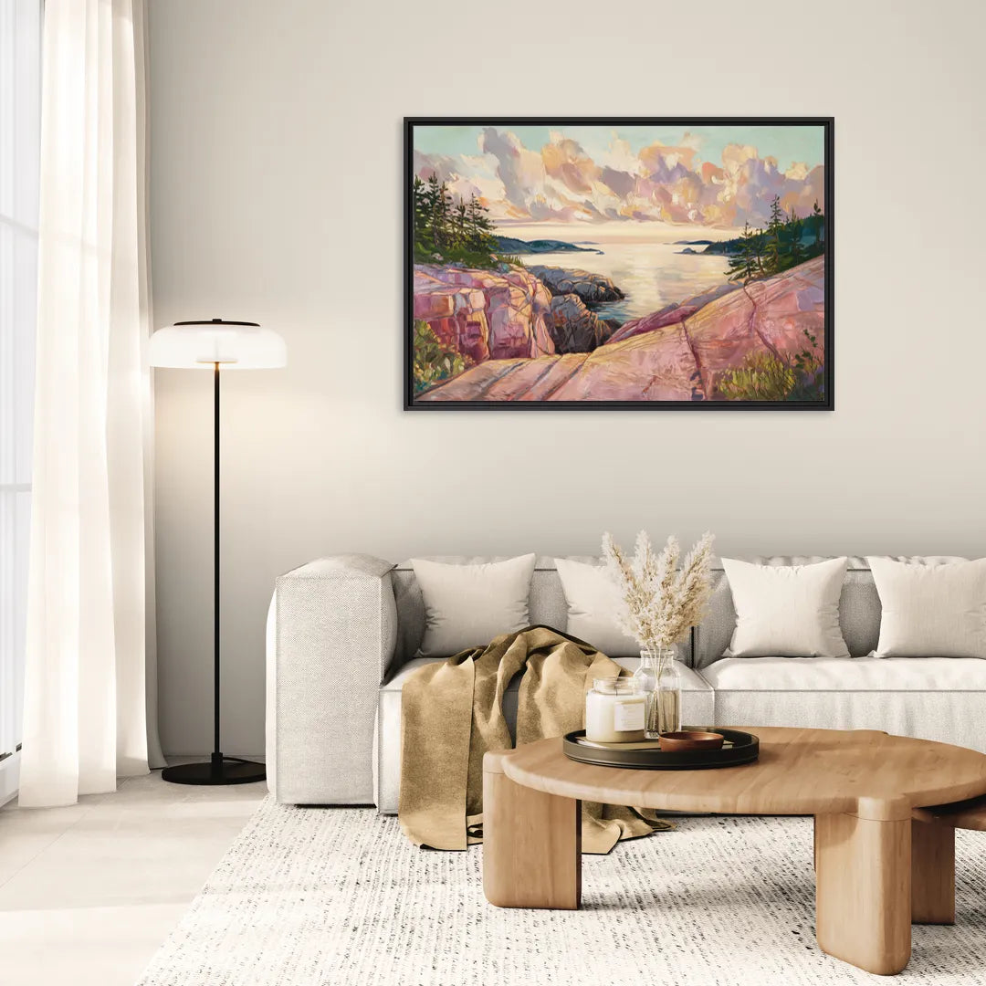 Bar Harbor Sunrise Over Acadia - Living Room Black Frame Canvas