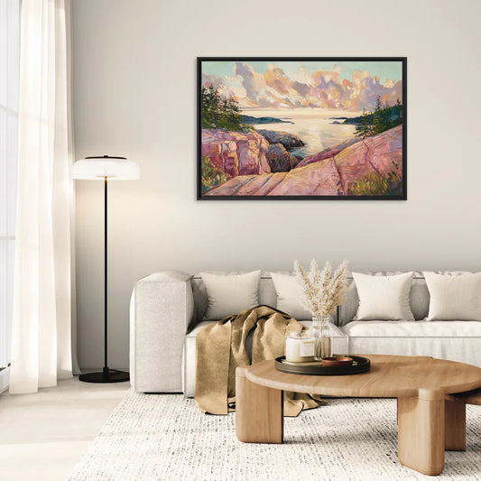 Bar Harbor Sunrise Over Acadia - Living Room Black Frame Canvas