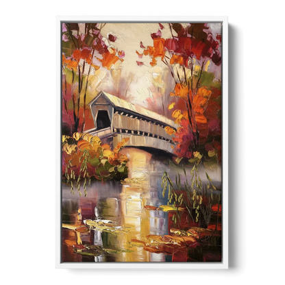 New Hope Covered Bridge Scene - White Frame Canvas