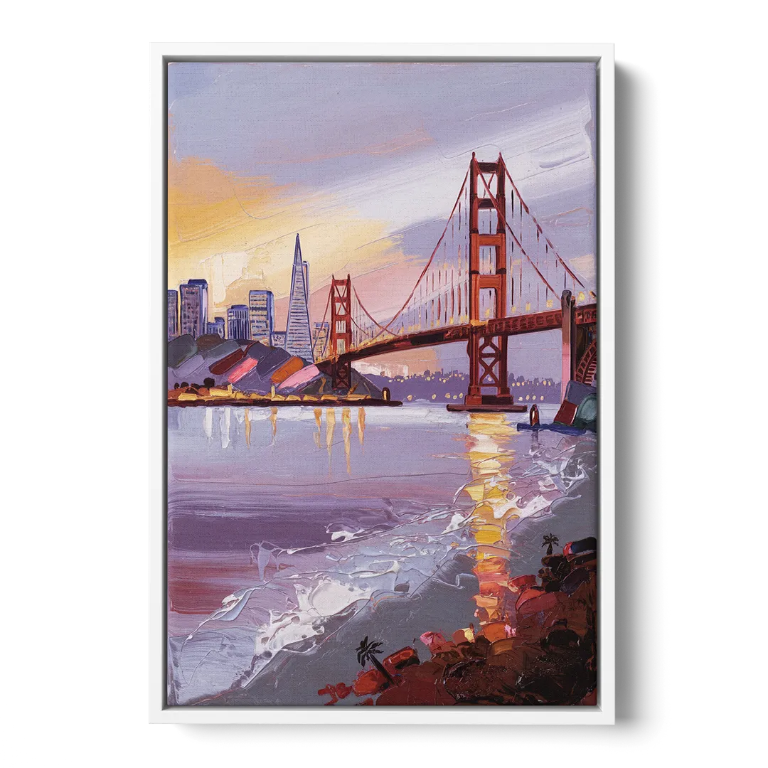 San Francisco Waterfront View Bay - White Frame Canvas