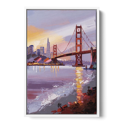 San Francisco Waterfront View Bay - White Frame Canvas