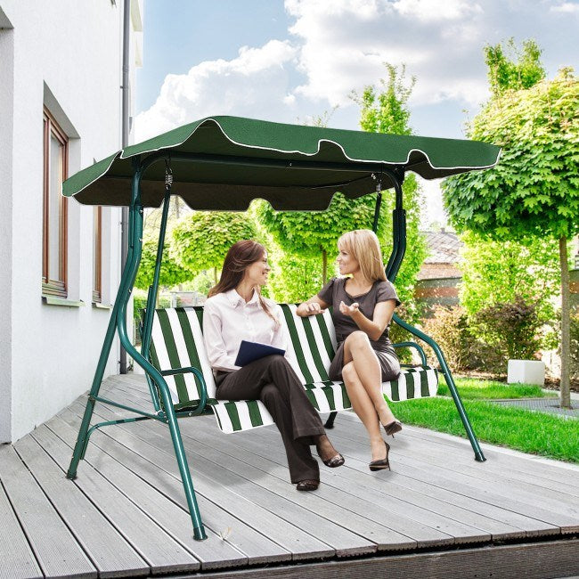 3-Seat Cushioned Patio Swing with Canopy – Durable Steel Frame Outdoor
