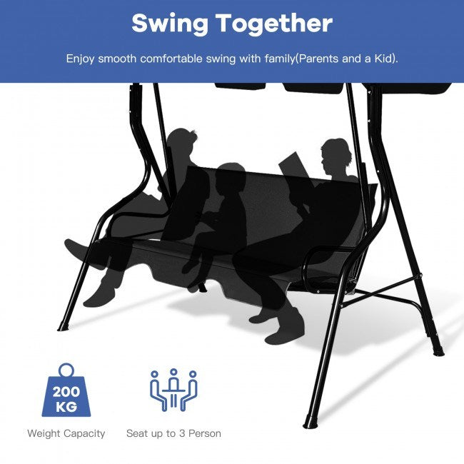 3-Seat Cushioned Patio Swing with Canopy – Durable Steel Frame Outdoor