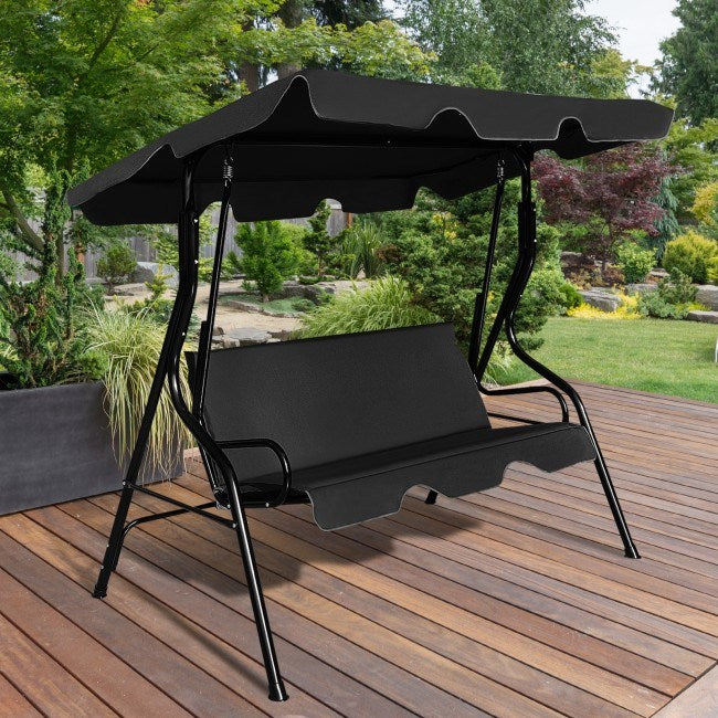 3-Seat Cushioned Patio Swing with Canopy – Durable Steel Frame Outdoor