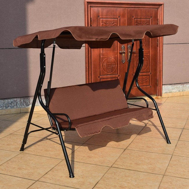 3-Seat Cushioned Patio Swing with Canopy – Durable Steel Frame Outdoor