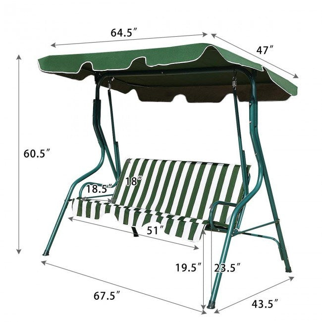 3-Seat Cushioned Patio Swing with Canopy – Durable Steel Frame Outdoor