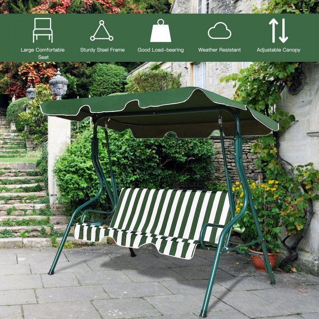 3-Seat Cushioned Patio Swing with Canopy – Durable Steel Frame Outdoor