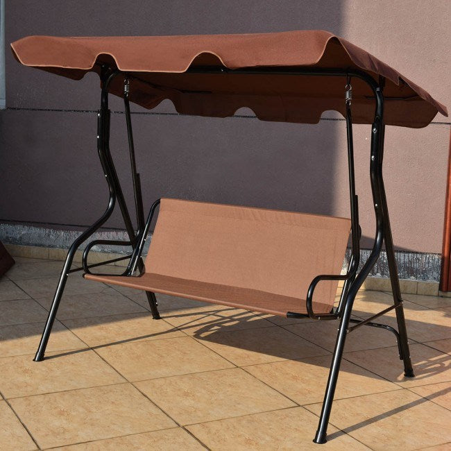3-Seat Cushioned Patio Swing with Canopy – Durable Steel Frame Outdoor