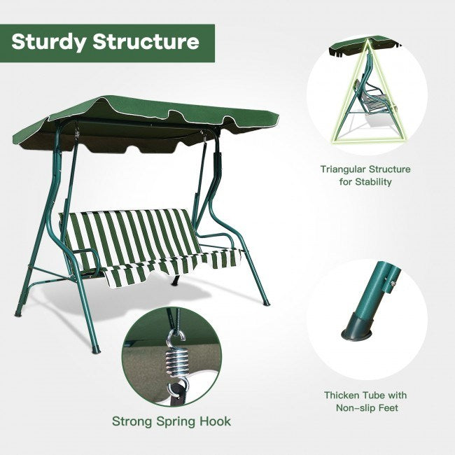 3-Seat Cushioned Patio Swing with Canopy – Durable Steel Frame Outdoor