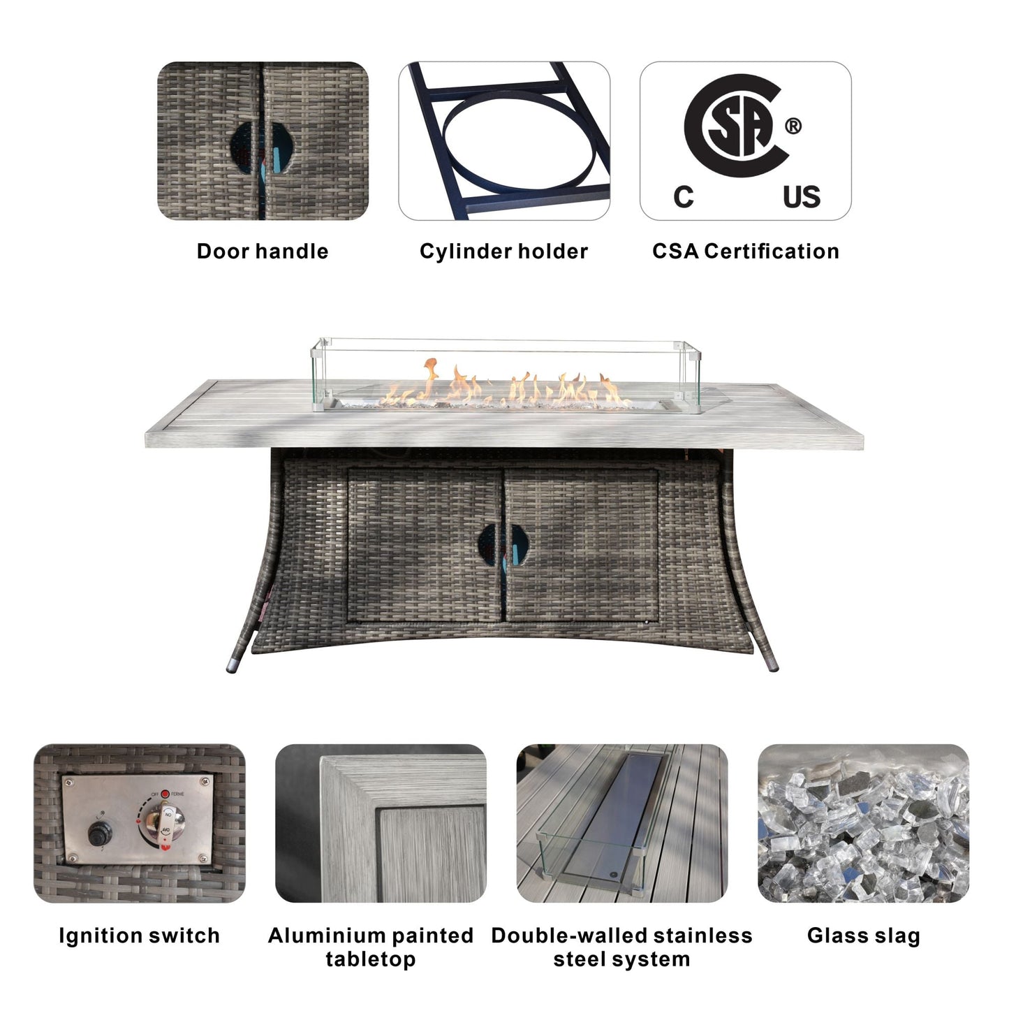 Wicker & Aluminum Patio Dining Table – Built-In Fire Pit Centerpiece