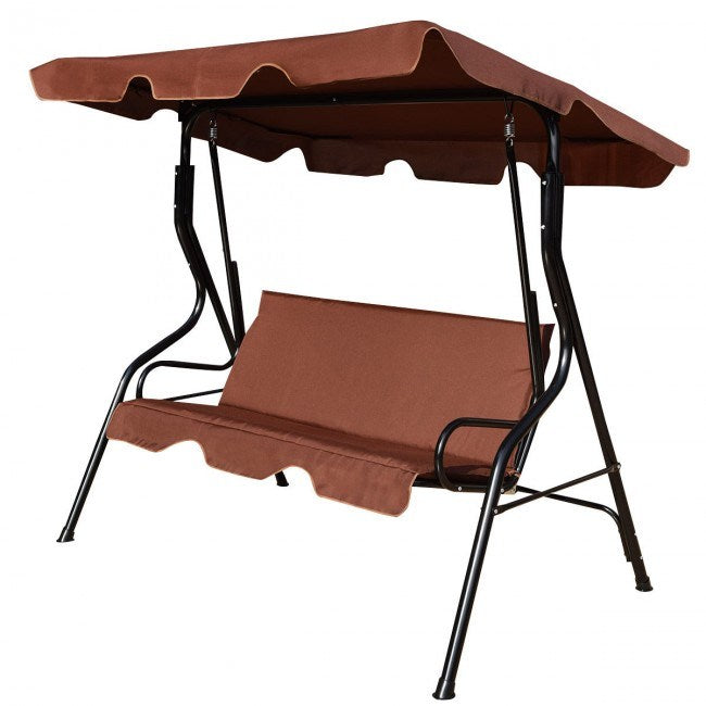 3-Seat Cushioned Patio Swing with Canopy – Durable Steel Frame Outdoor