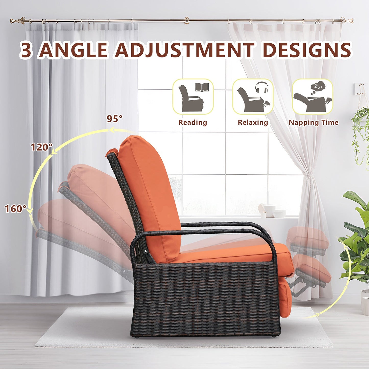 Outdoor Wicker Recliner – Adjustable Patio Lounge Chair with Cushions