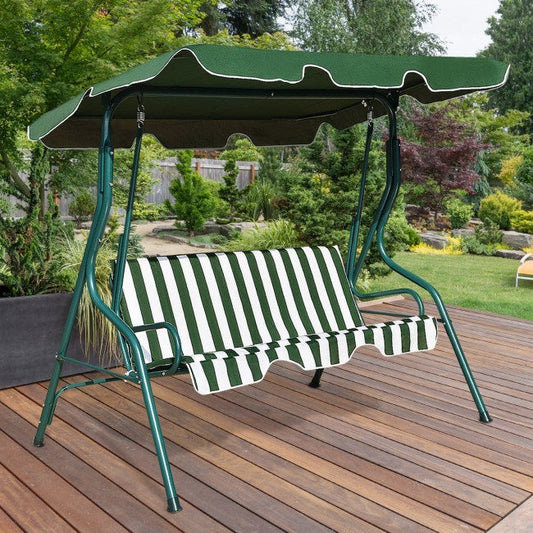 3-Seat Cushioned Patio Swing with Canopy – Durable Steel Frame Outdoor