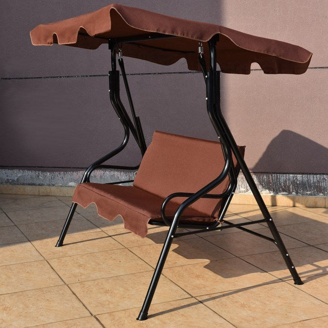 3-Seat Cushioned Patio Swing with Canopy – Durable Steel Frame Outdoor