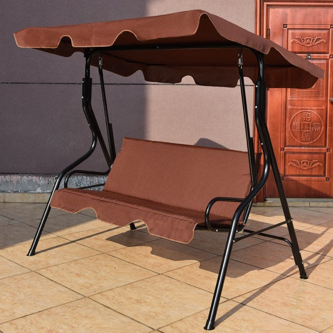 3-Seat Cushioned Patio Swing with Canopy – Durable Steel Frame Outdoor