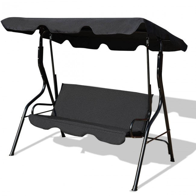 3-Seat Cushioned Patio Swing with Canopy – Durable Steel Frame Outdoor