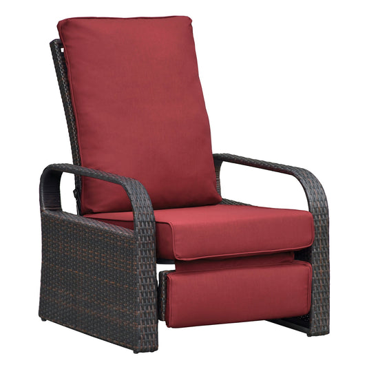 Outdoor Wicker Recliner – Adjustable Patio Lounge Chair with Cushions