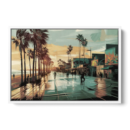 Los Angeles Venice Beach Boardwalk - White Frame Canvas