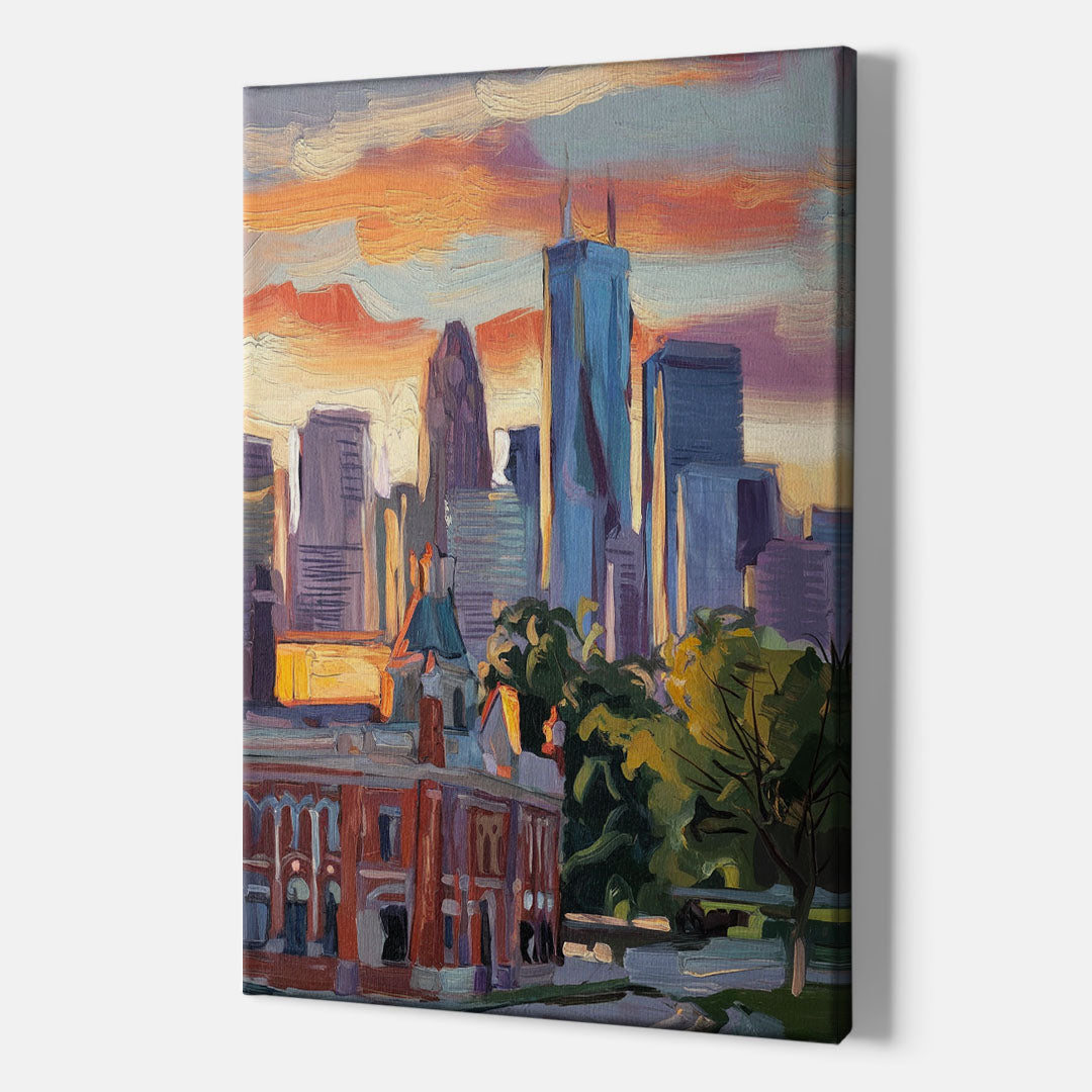 Kansas City Skyline at Sunset - Canvas Wall Art Indoor