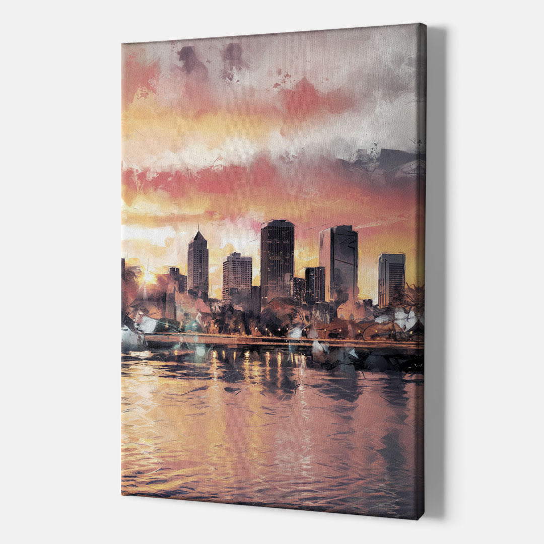 Buffalo Skyline at Sunset - Canvas Wall Art Indoor