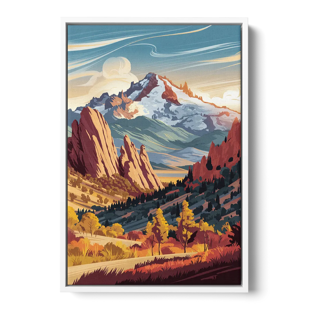 Colorado Springs Pikes Peak Panorama - White Frame Canvas