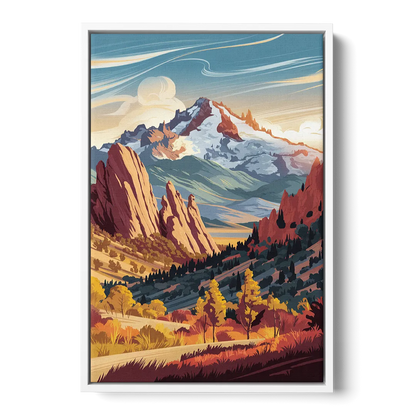 Colorado Springs Pikes Peak Panorama - White Frame Canvas